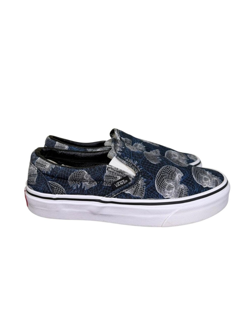 Vans Blue Wireframe Skull Slip On Canvas Sneakers Sz 7 Womens 5.5 Mens